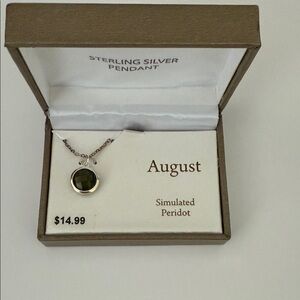 August Sterling Silver 18” Simulated Peridot Necklace New in Box